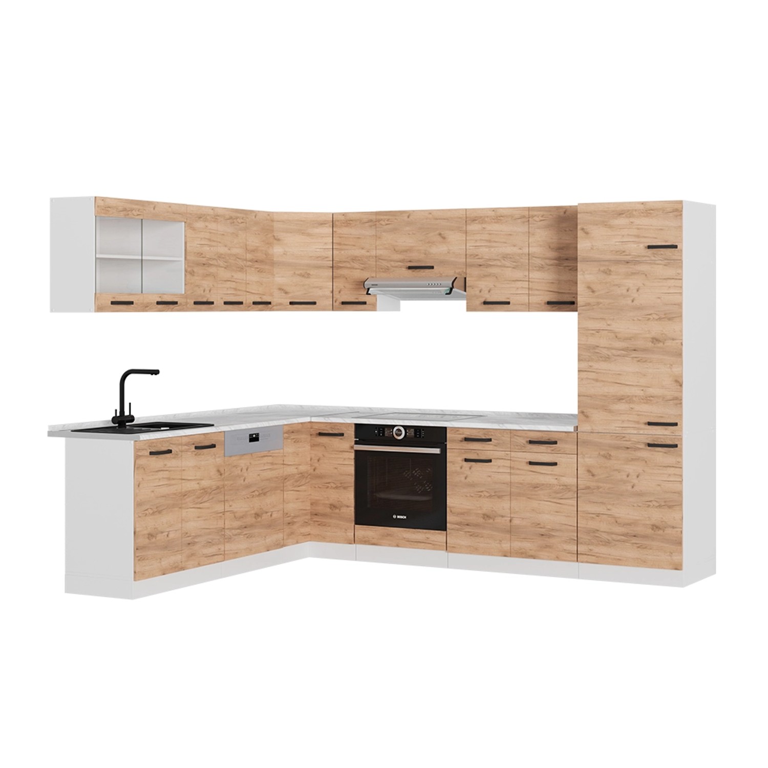Vicco R-Line Eckküche Goldkraft Eiche/Weiß 227 x 287 cm AP Marmor günstig online kaufen