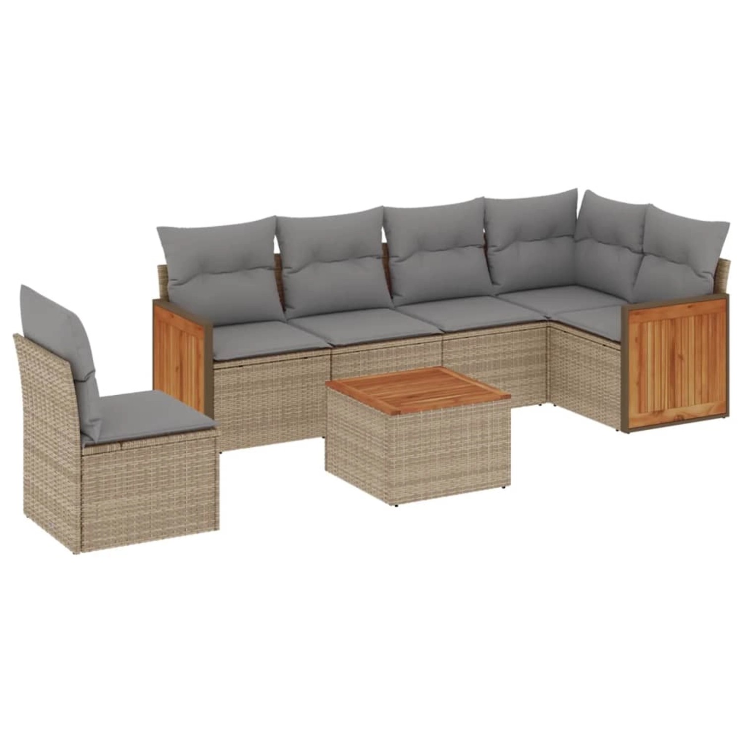 vidaXL 7-Tlg Garten-Sofagarnitur mit Kissen Beige Poly Rattan 3260106