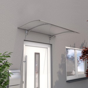 Gutta Vordach PT Secco Edelstahloptik, transparentes Pultvordach für den Eingangsbereich.