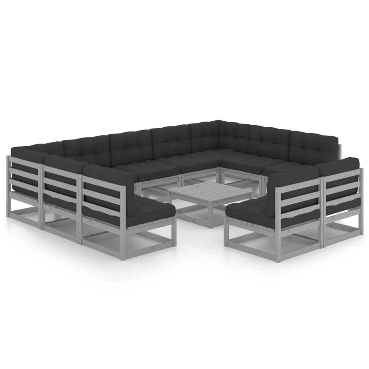 12-tlg. Garten-lounge-set Mit Kissen Grau Kiefer Massivholz günstig online kaufen