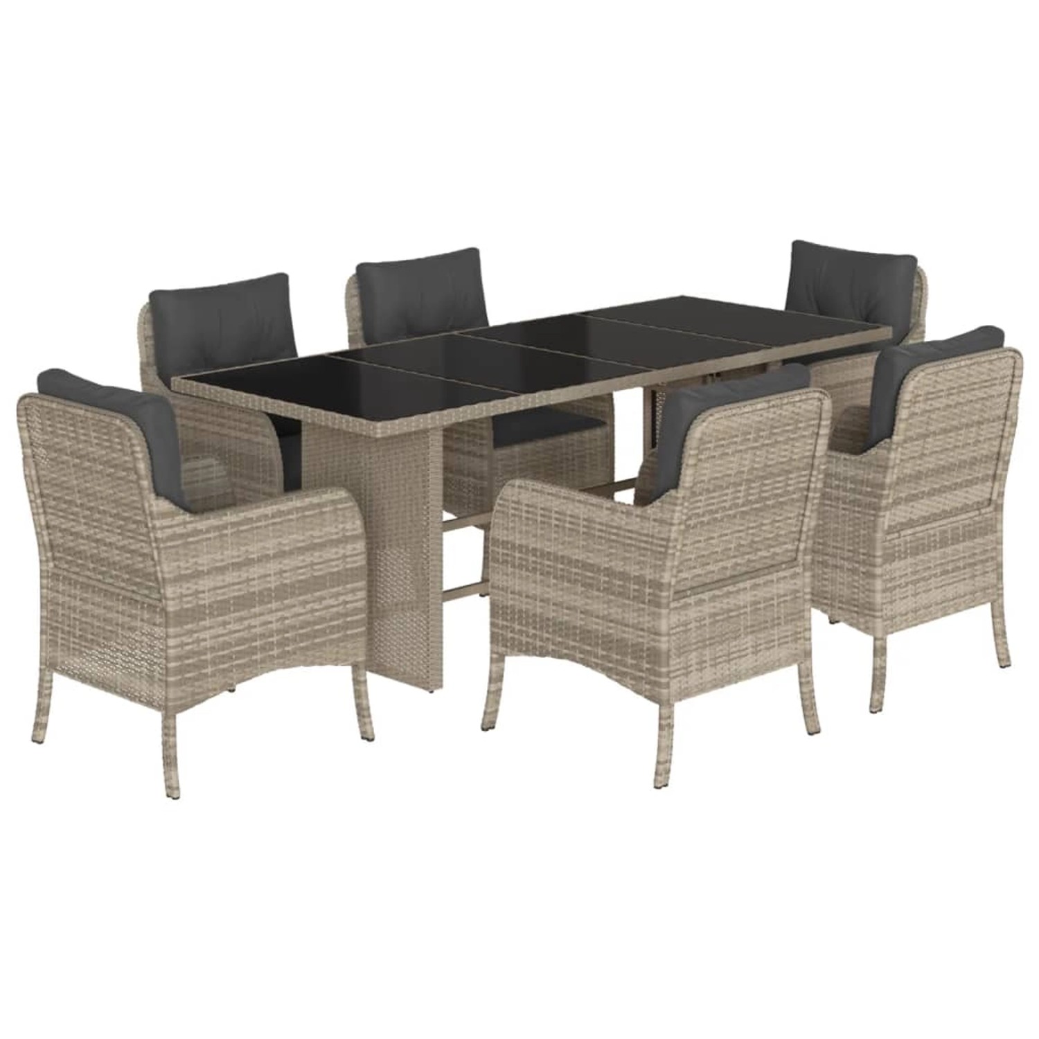 vidaXL 7-Tlg Garten-Essgruppe mit Kissen Hellgrau Poly Rattan 3211890 günstig online kaufen