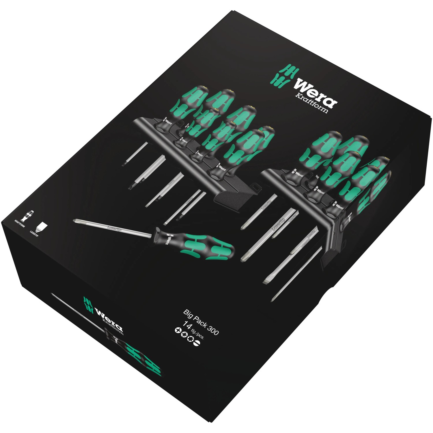Wera Schraubendreher-Set, 14-teilig, mit Kreuzschlitz, Schlitz und Torx, im schwarzen Big Pack 300.