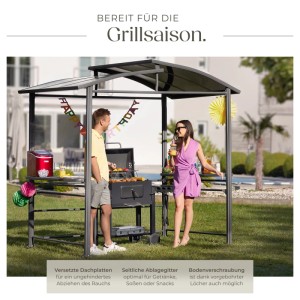 Tectake Grillpavillon Asado Gute Luftzirkulation Wetterfest und Flammenhemmend  240 x 150 x 234 cm Grau