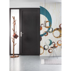 Komar Vlies Fototapete United White Panel mit Kreismuster im Raum, 100x250cm.