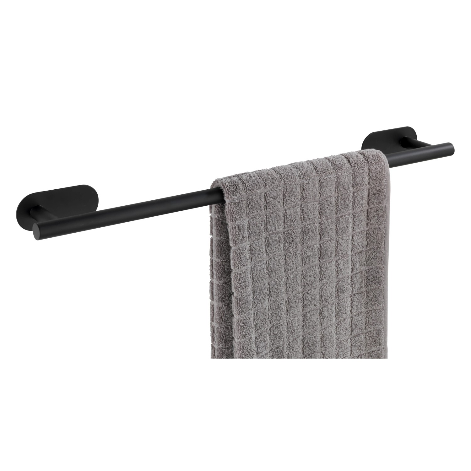 Wenko Badetuchstange Uno Orea, schwarz matt, mit Handtuch. Handtuchhalter zur Wandmontage.