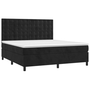 Schwarzes vidaXL Boxspringbett (160x200 cm) mit Matratze, Auflage und LED-Streifen.