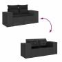 Schwarze 7-tlg. vidaXL Garten-Sofagarnitur aus Poly Rattan mit Kissen und Stauraum.