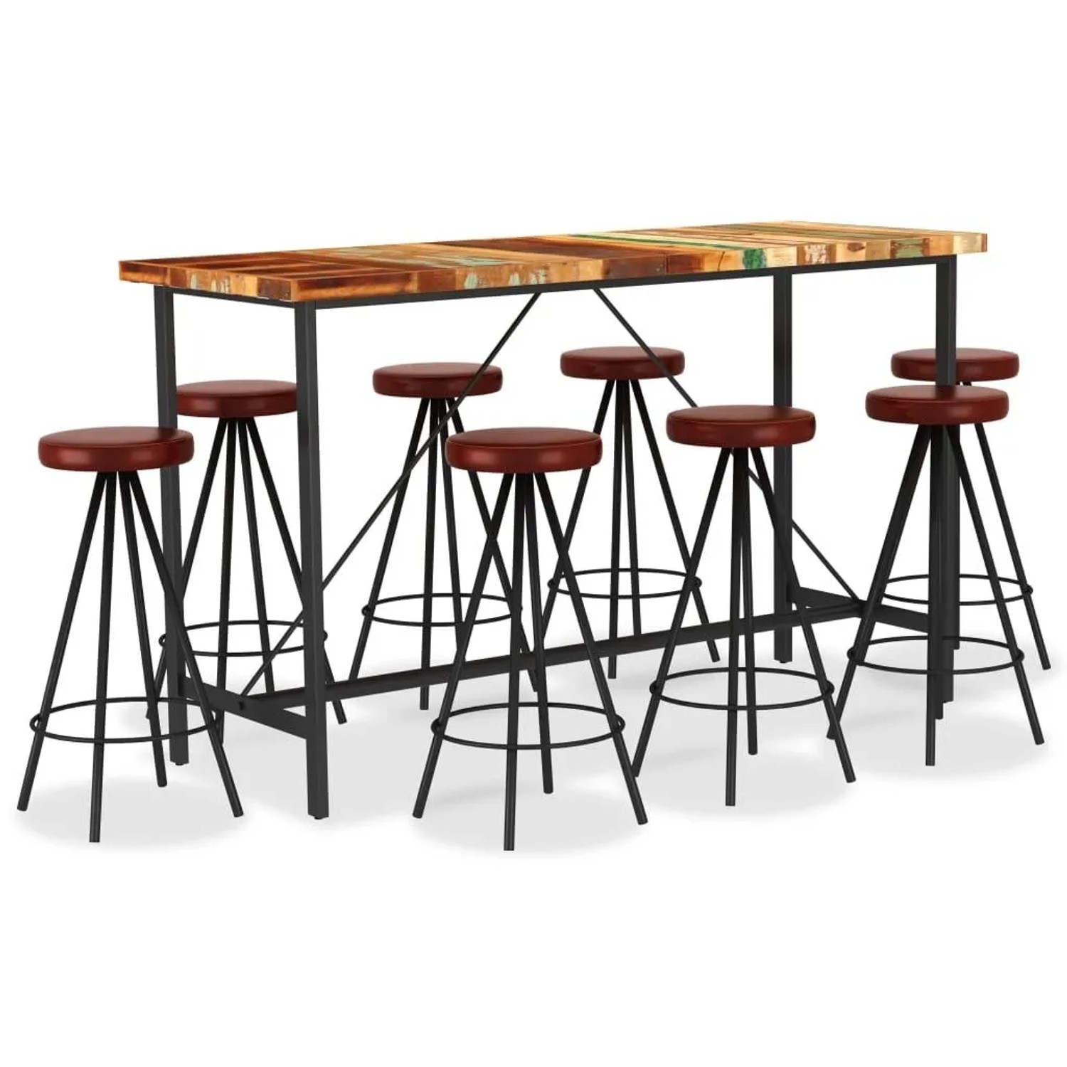 vidaXL 9 Tlg Bar-Set Wiederverwendetes Massivholz und Echtleder 3053444