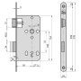 Technische Zeichnung: BASI Zimmertürschloss ES 927 BB DIN Links, Maße und Details für Montage.
