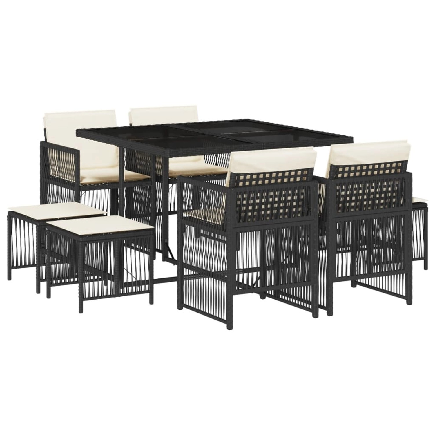 vidaXL 9-Tlg Garten-Essgruppe mit Kissen Schwarz Poly Rattan 3210954 günstig online kaufen