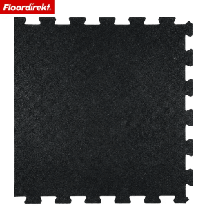 Schwarze Floordirekt Gummi Steckmatte 50x50 cm als Randstück. Robuste Bodenschutzmatte mit V-Interlocking-System für Werkstatt & Fitness.