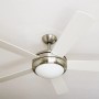 AIRERYDER Deckenventilator Ursa mit Nickel-Finish, weißen Flügeln und integrierter Beleuchtung.