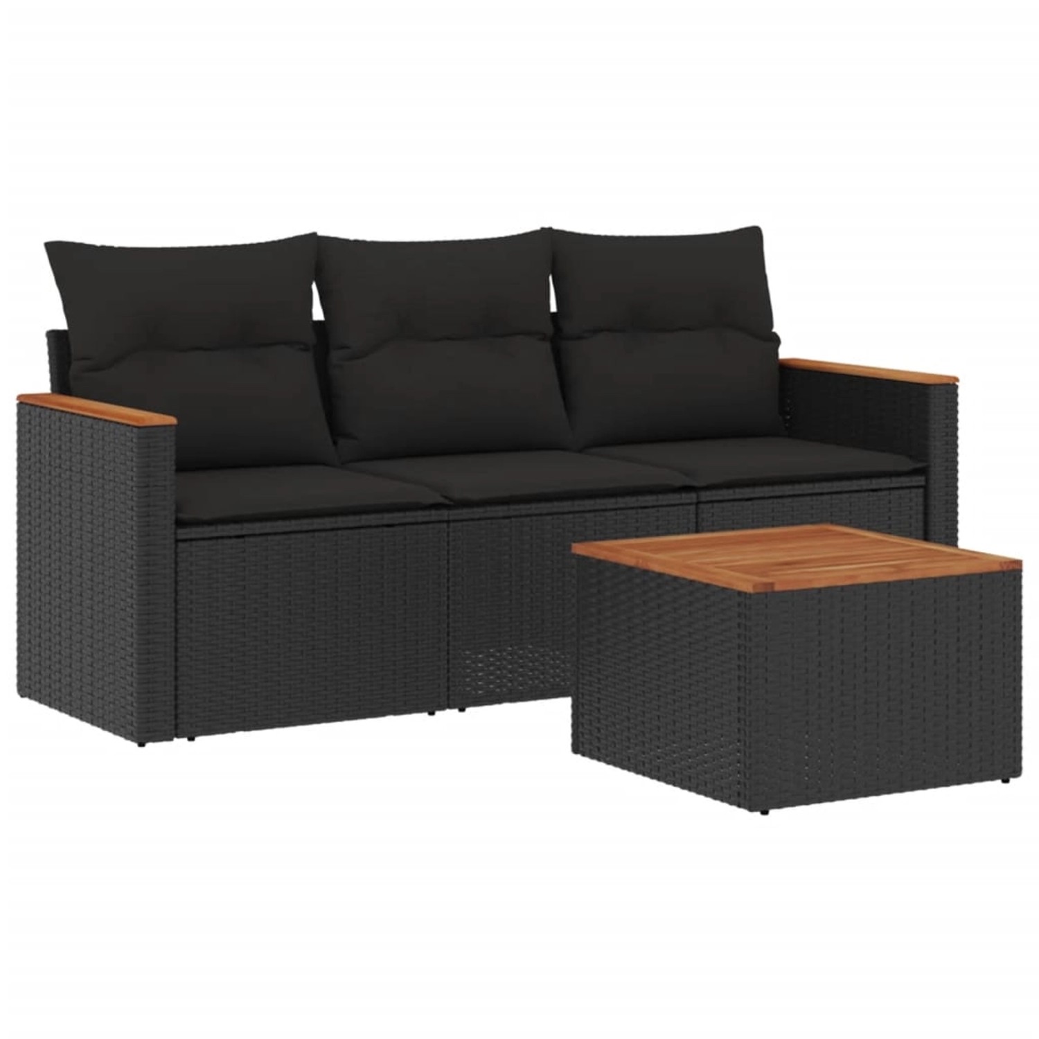 vidaXL 4-Tlg Garten-Sofagarnitur mit Kissen Schwarz Poly Rattan 3225761 günstig online kaufen