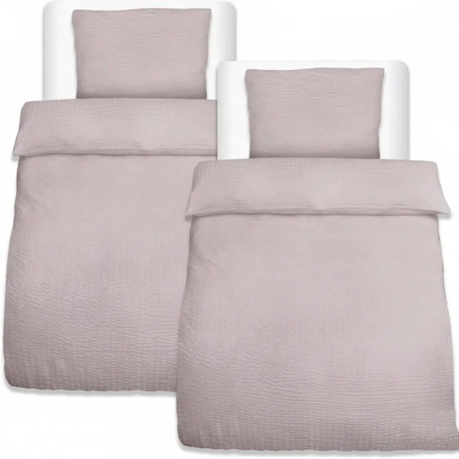 Beautissu 4tlg Seersucker Bettwäsche 155x220 cm & Kopfkissen 80x80 cm Taupe