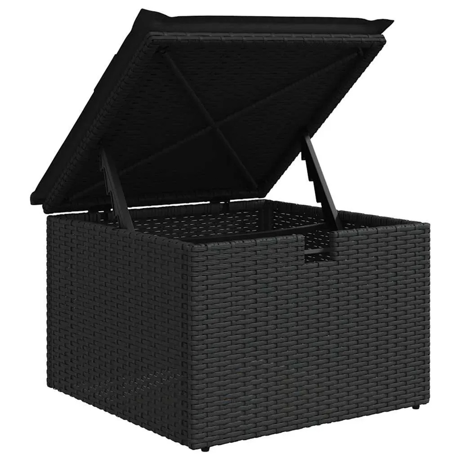 Schwarze vidaXL Garten-Sofagarnitur: Ecksofa mit offenem Staufach aus Polyrattan und Akazie.
