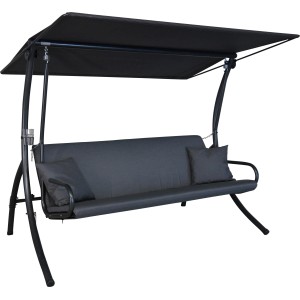 Anthrazitfarbene Angerer Hollywoodschaukel Elegance Zip mit Sonnendach und Kissen.
