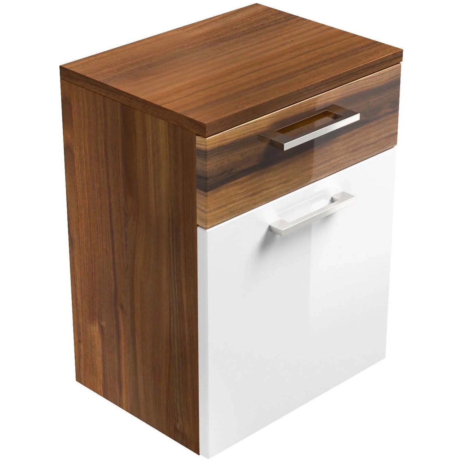 Posseik Bad-Hängeschrank Rima, Walnuss/Weiß, mit Schublade und Softclose, 40 cm breit.