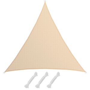Beiges AMANKA Sonnensegel (6x6x6m) Dreieck aus HDPE mit Seilen für Garten, Terrasse oder Balkon.