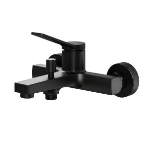 Emke Badewannenarmatur Schwarz mit Auslauf Mischbatterie Badewanne Brausebatterie Einhand Wannenbatterie