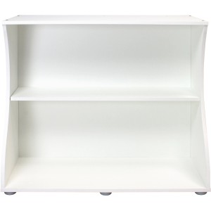 Offener, weißer Fluval Aquariumunterschrank Flex 123 l mit zwei Ablageflächen.
