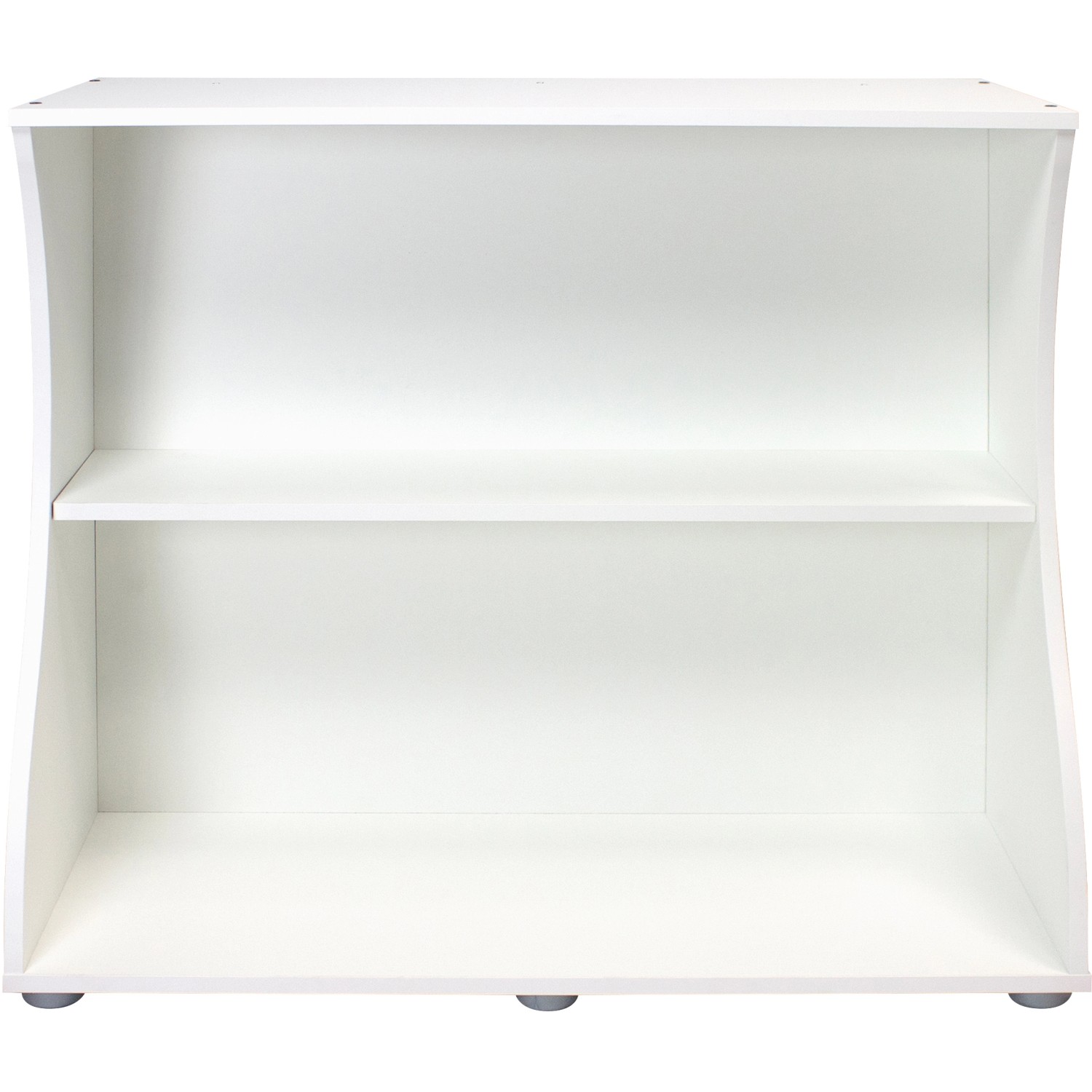 Offener, weißer Fluval Aquariumunterschrank Flex 123 l mit zwei Ablageflächen.