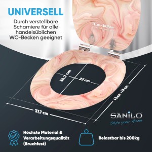 Sanilo WC-Sitz Marmor Rosa mit Absenkautomatik, Toilettendeckel aus Holz.