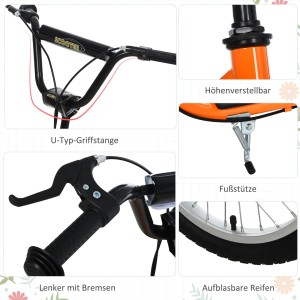 Detailansicht: HOMCOM Kinderroller mit U-Lenker, Bremse, Ständer, höhenverstellbar und Luftreifen.