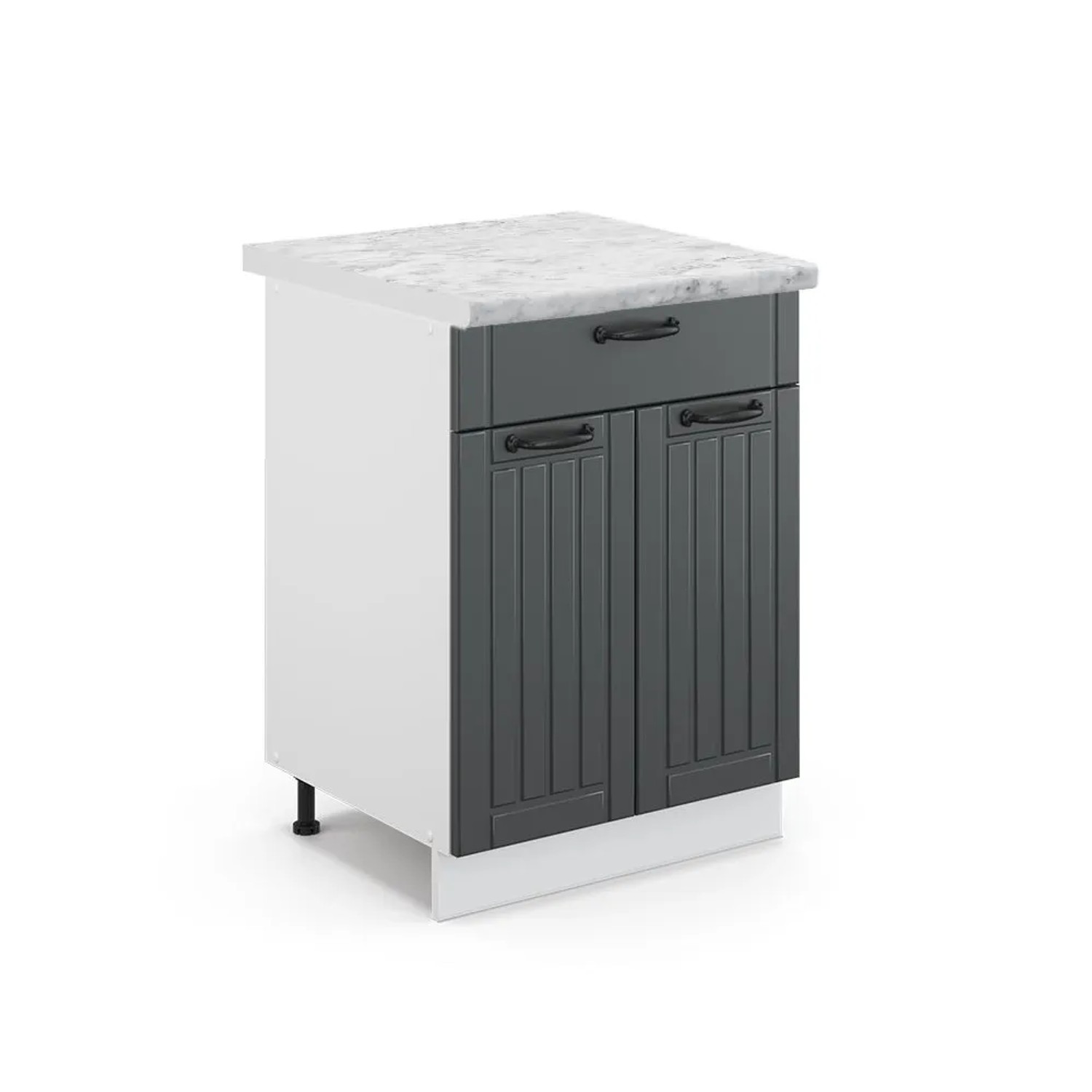 Vicco Küchenunterschrank Fame-Line Anthrazit Landhaus Weiß 60 cm mit Schublade AP Marmor