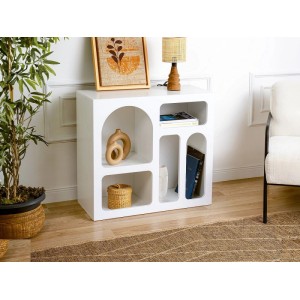 Weißer Vente-unique Luela Konsolentisch 80 cm mit 5 Fächern, modernem Design, dekoriert im Wohnzimmer.