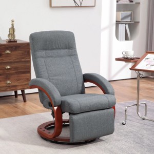 Grauer HOMCOM Relaxsessel aus Stoff mit Holzbasis, Liegefunktion und 360° drehbar. Perfekt für Wohnzimmer.