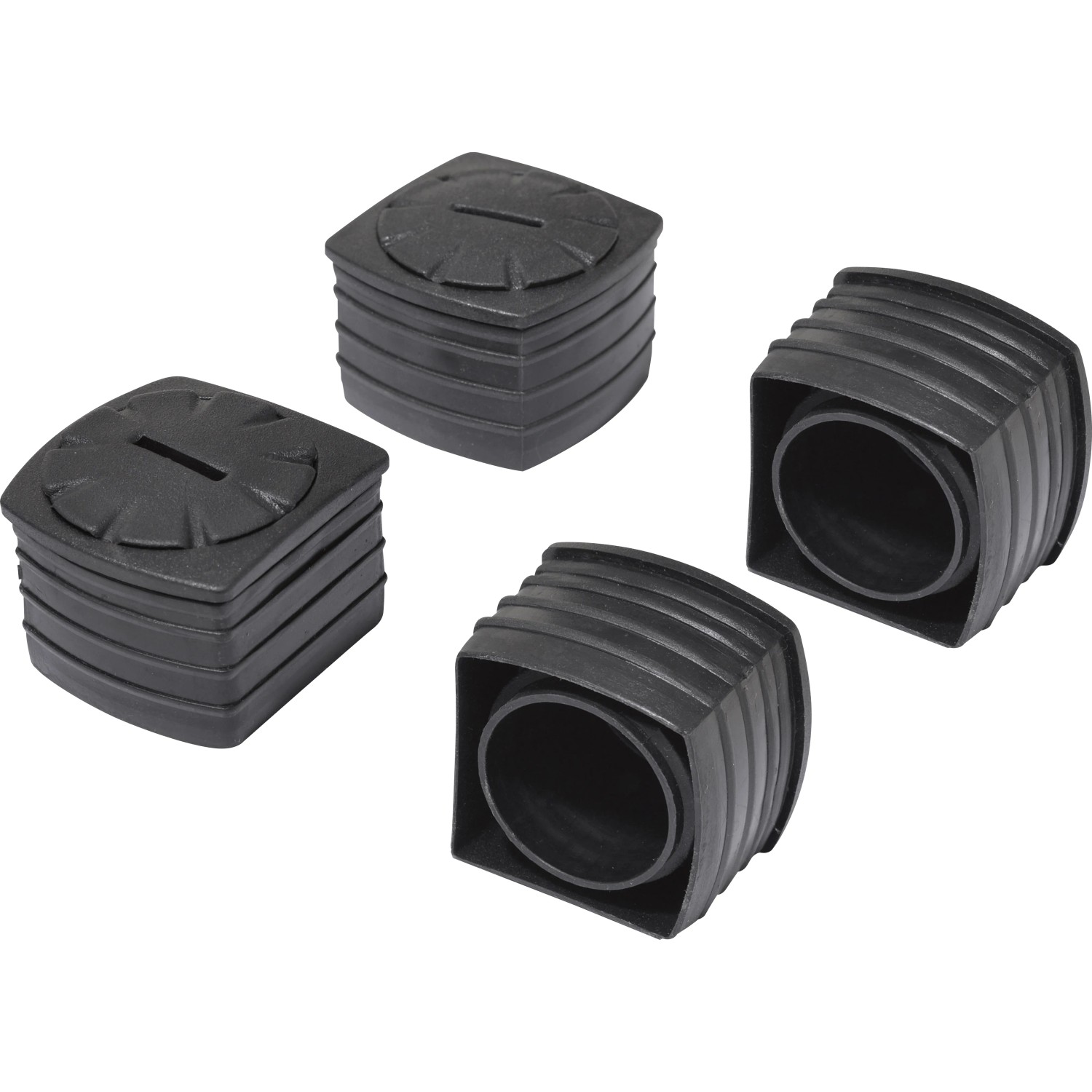 4 schwarze Fußkappen aus Kunststoff für Bonlee Gartentisch.