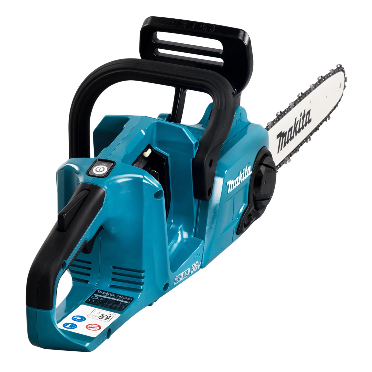 Makita Akku-Kettensäge DUC353Z, 2x18V, ohne Akku. Handliche Akku-Kettensäge in blau und schwarz.