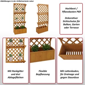 MCW Hochbeet P69 Rankgitter Spalier Ablagefläche Holz 177x77x33cm Braun