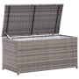 Graue VidaXL Gartenbox aus Poly Rattan, 100x50x50 cm, mit geöffnetem Deckel.