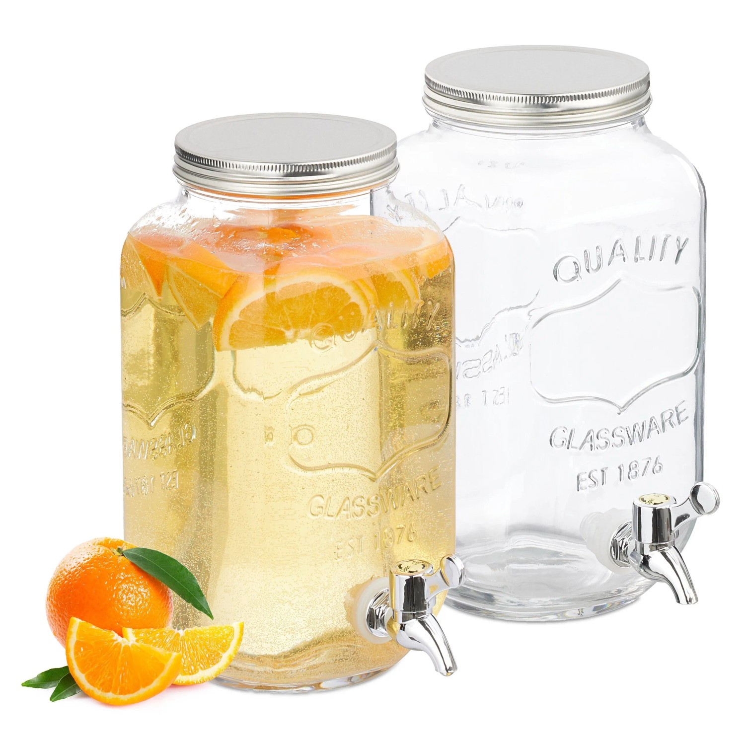 Relaxdays Getränkespender Glas Transparent mit Zapfhahn und Deckel 3.500 ml 26,5 cm x 14 cm x 20 cm 1,3 kg im 2er Set