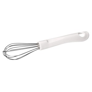 Fackelmann Zenker Schneebesen mit weißem Griff und verchromten Streben.