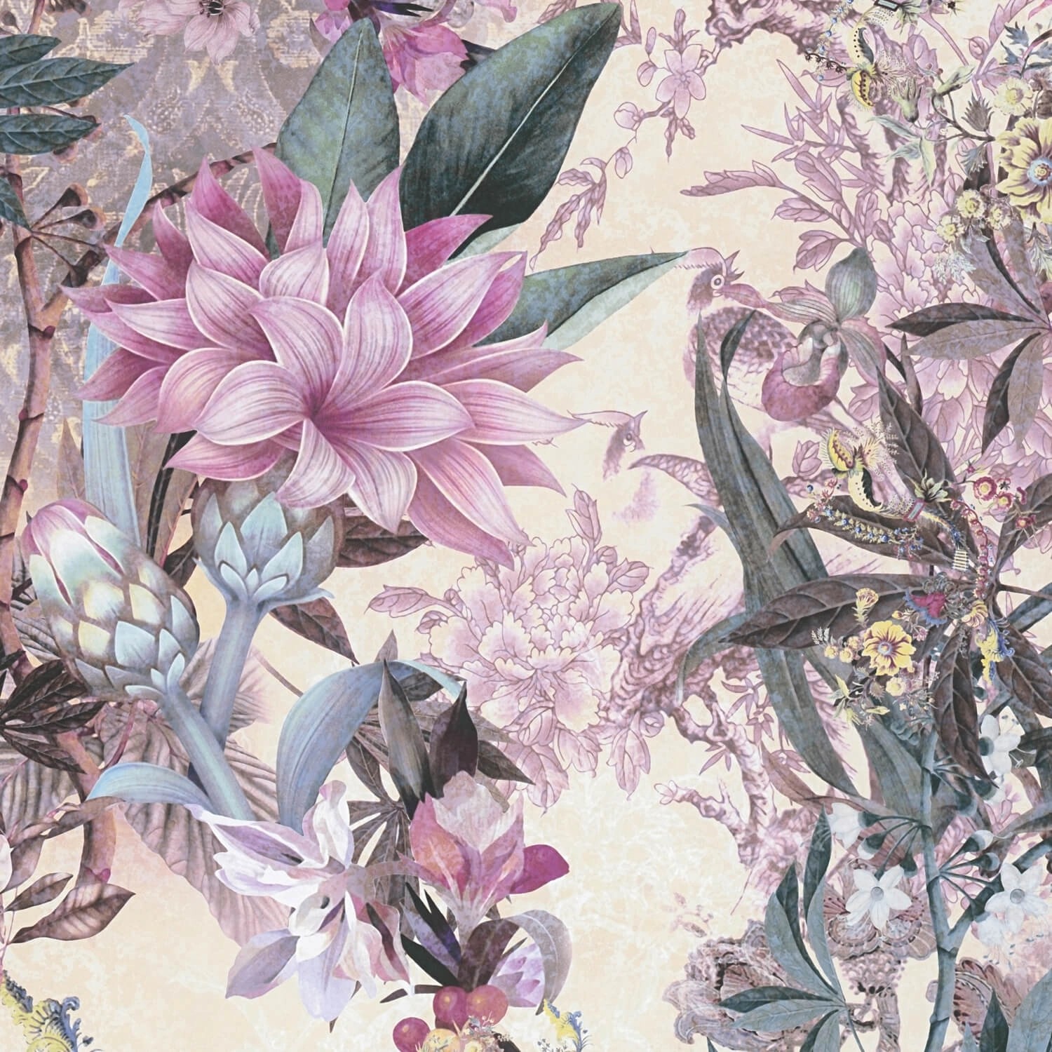 PROFHOME 381774-GU Blumen Tapete Floral Matt Weiß Rosa Grün-Grau Blau 0,53 günstig online kaufen
