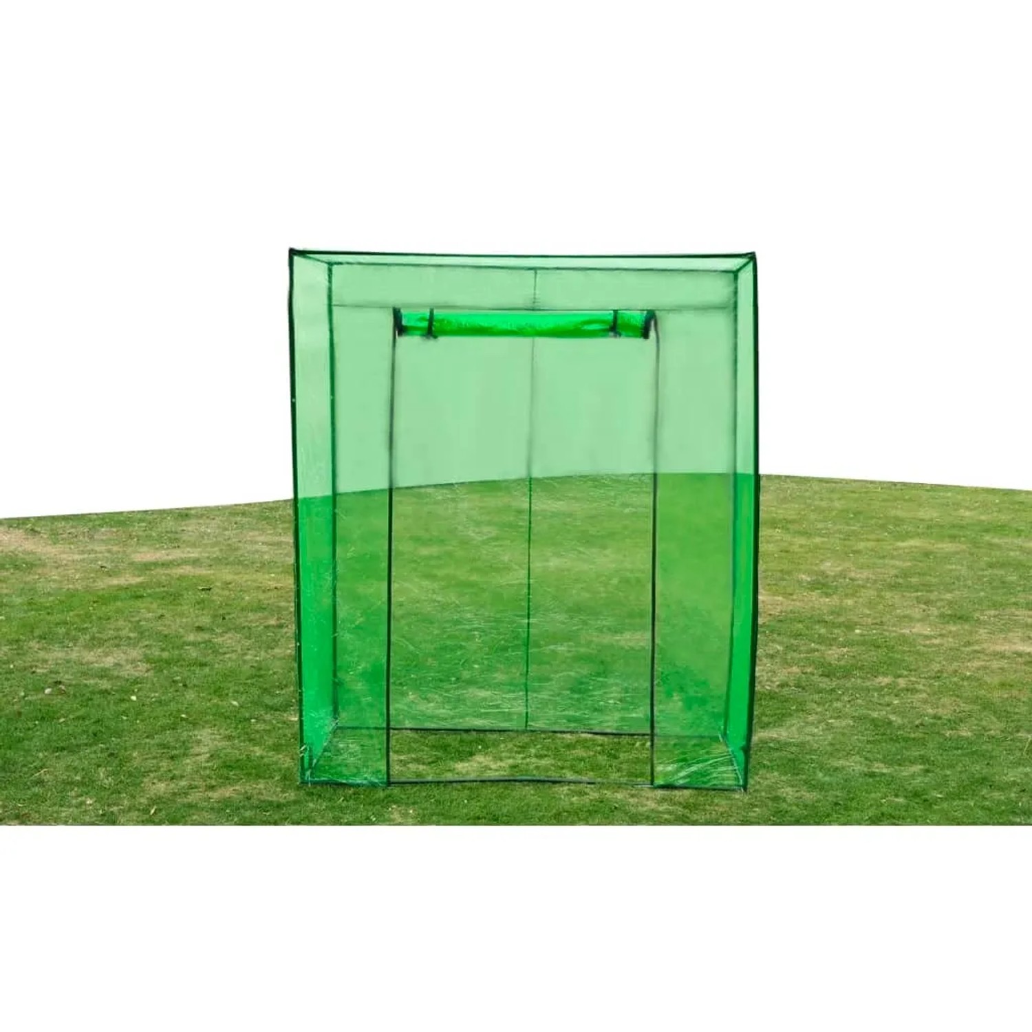 Grünes furnicato Gewächshaus mit Stahlrahmen und PVC-Abdeckung für den Garten.