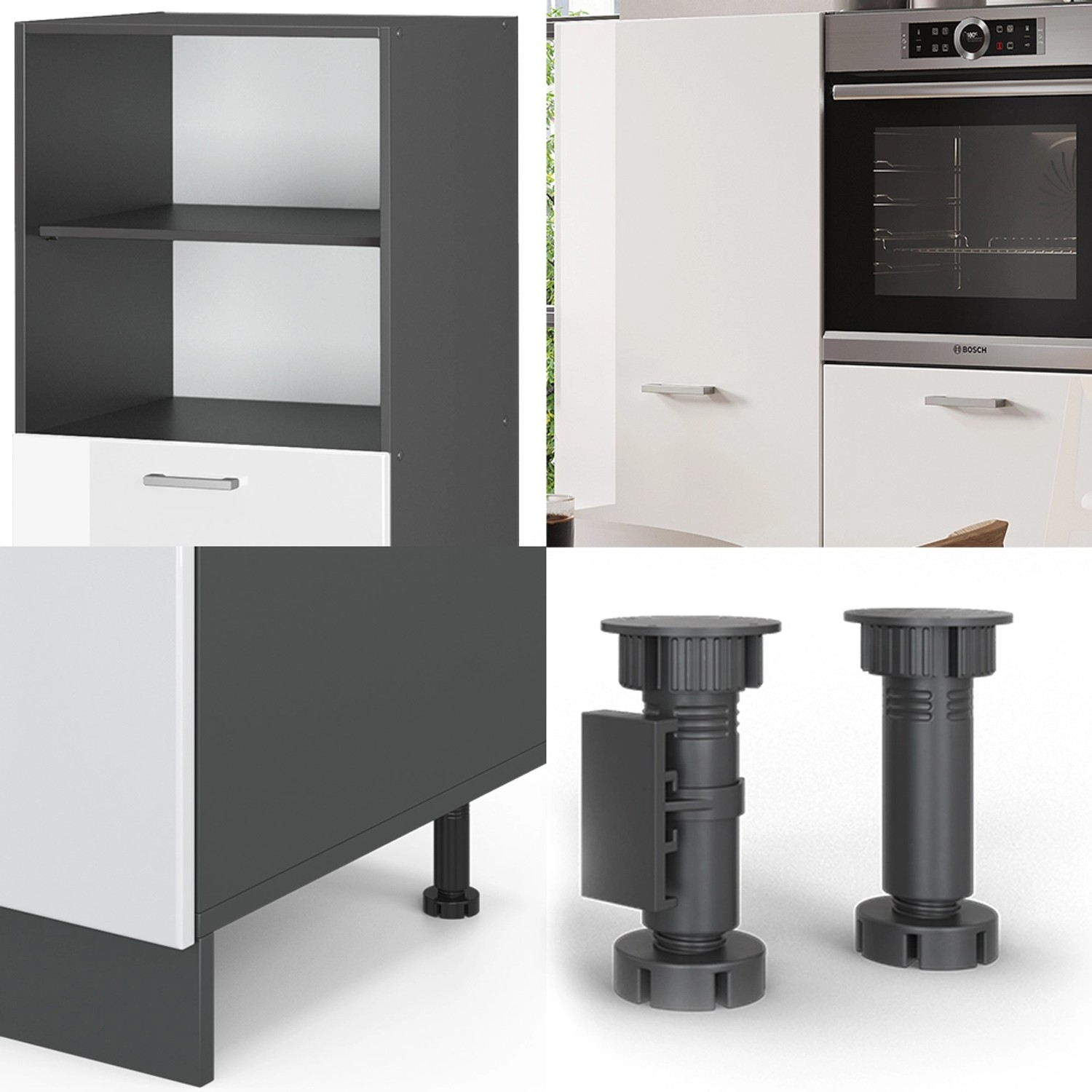 Vicco R-Line Küchenblock 180cm, weiß hochglanz/anthrazit, ohne Arbeitsplatte, Details.