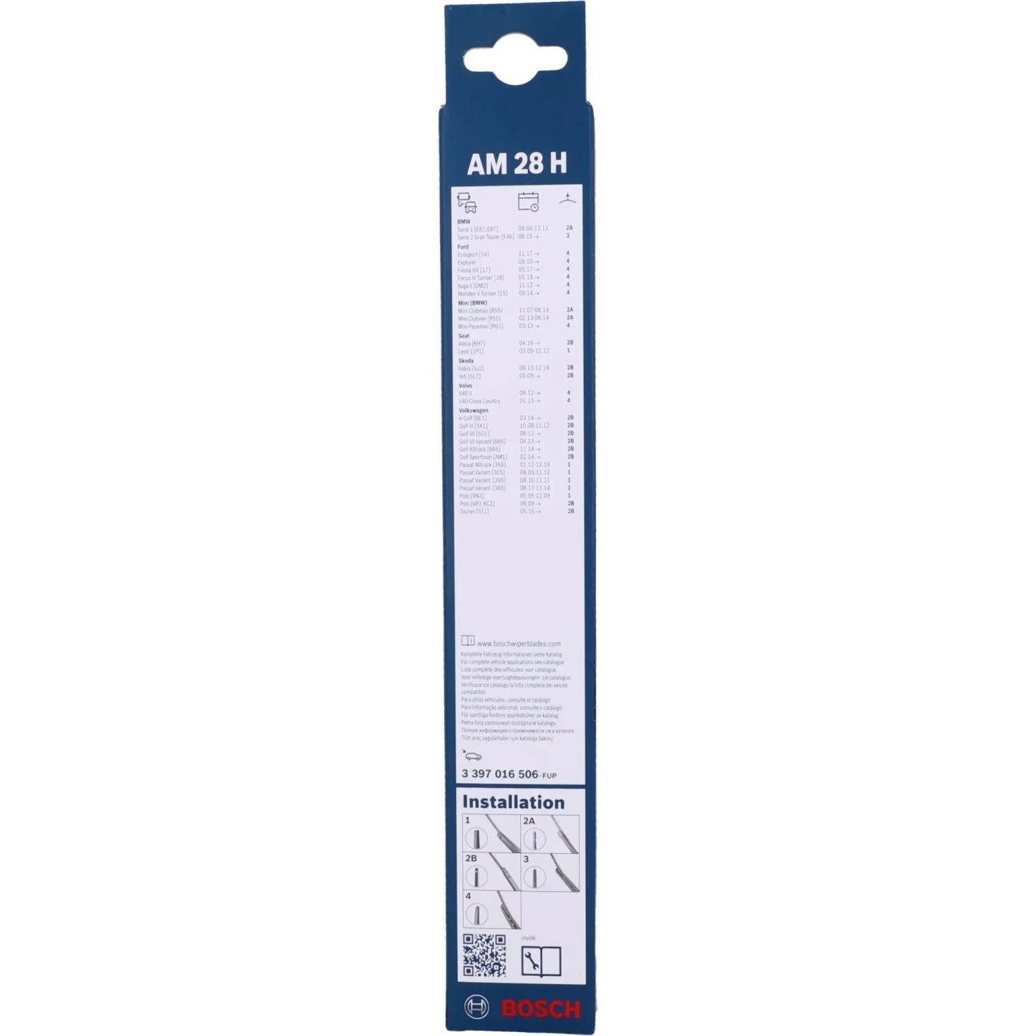 Verpackung des Bosch Aerotwin Rear AM 28 H Heckwischblatts für Autopflege.