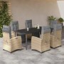 7-teilige Garten-Essgruppe aus Rattan mit beigen Kissen für Terrasse und Garten.