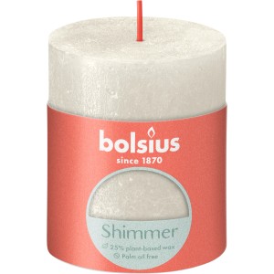 Bolsius Rustik-Kerze Shimmer, elfenbeinfarben, 80/68 mm. Stumpenkerze mit Metallic-Effekt.
