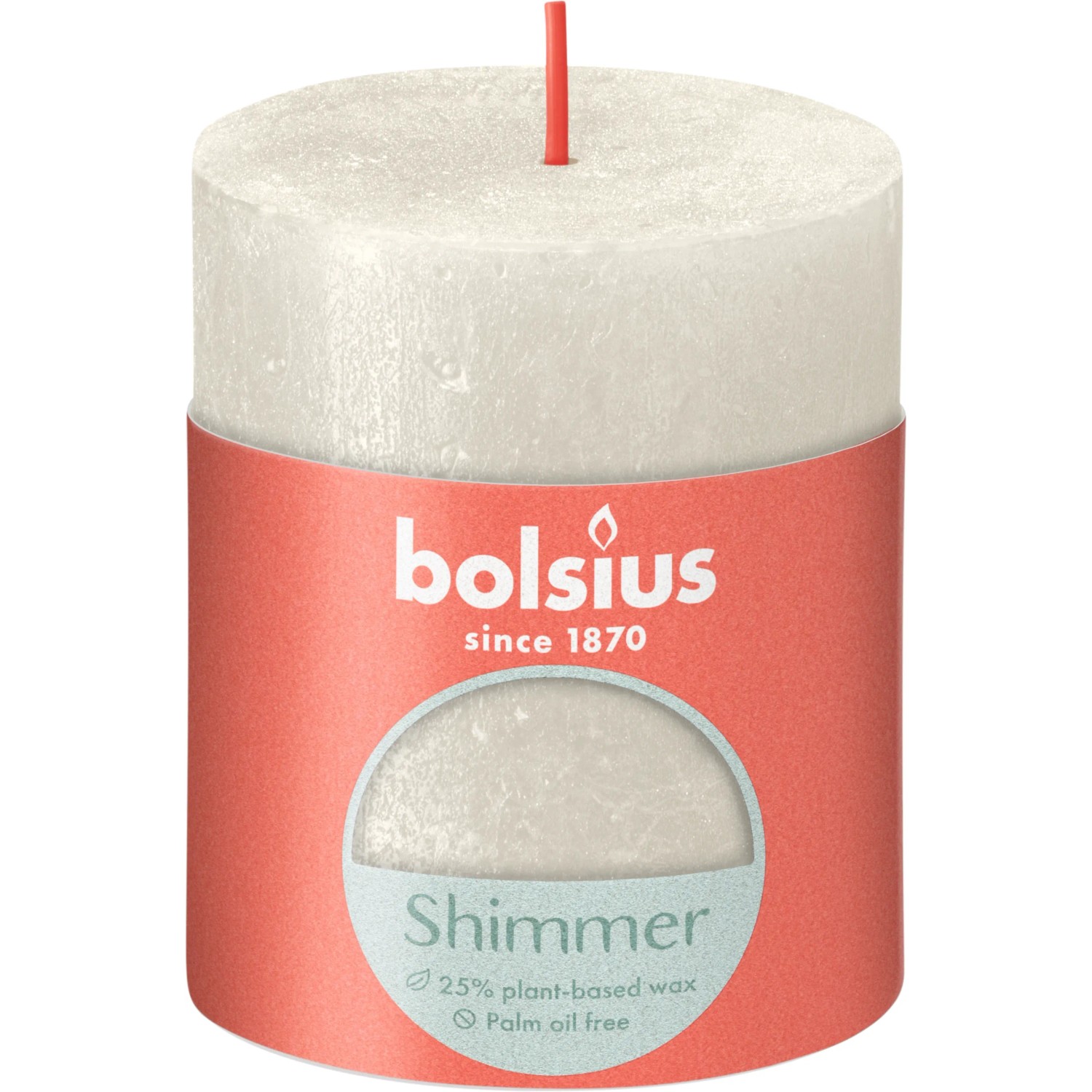 Bolsius Rustik-Kerze Shimmer, elfenbeinfarben, 80/68 mm. Stumpenkerze mit Metallic-Effekt.