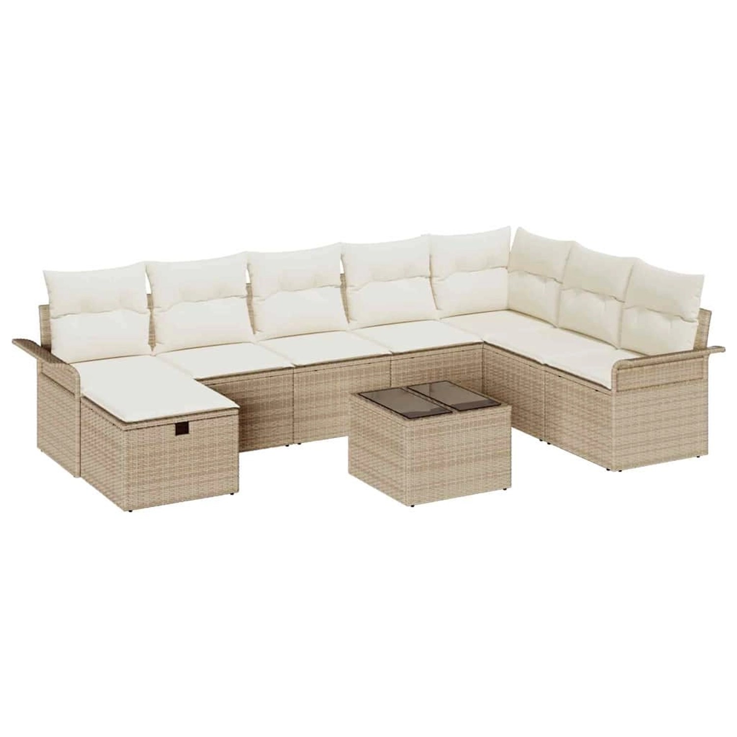 vidaXL Garten-Sofa-Set mit Kissen mit Speicher 9-Tlg Beige Poly Rattan 3360 günstig online kaufen