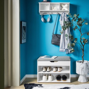 SoBuy Schuhbank FSR25-HG mit Sitzfläche, hellgrau, Holzwerkstoff. Schuhtruhe mit Stauraum für Flur und Diele.