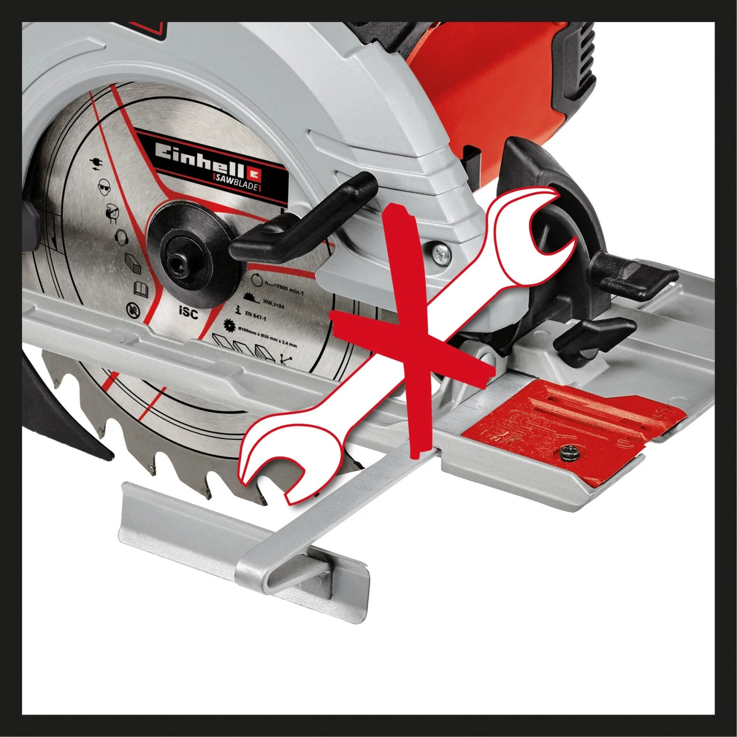 Einhell Handkreissäge TE-CS 190/1 mit Sägeblatt und Parallelanschlag. Werkzeuglose Einstellung.