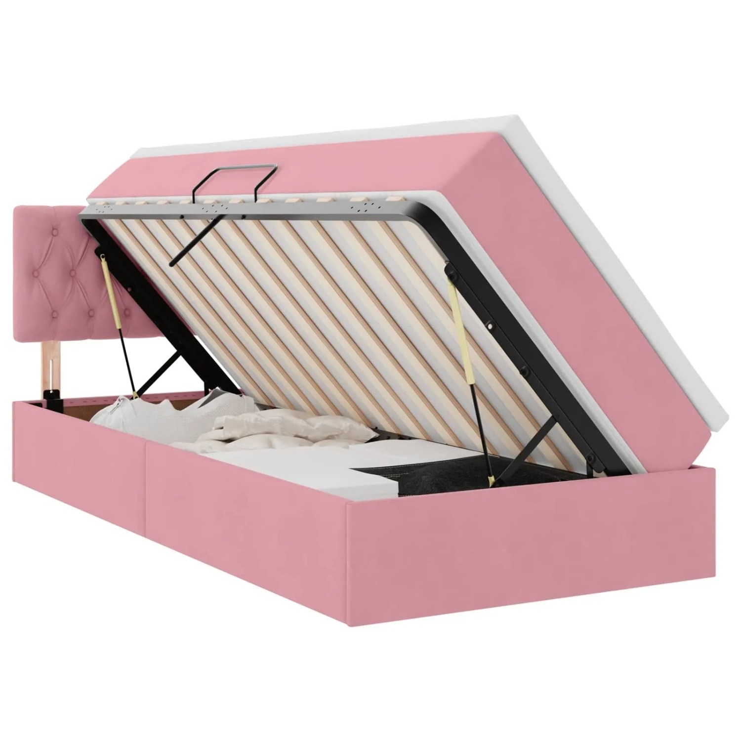 vidaXL Bett mit Stauraum und LED mit Matratze Rosa 100 x 200 cm Samt 3371438