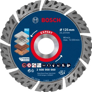 Bosch Expert Diamanttrennscheibe Multi Material, 125 mm Durchmesser. Zubehör für Winkelschleifer.