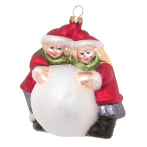 Krebs Glas Lauscha Weihnachtsornament: Kinder mit Schneeball, 6cm Christbaumkugel