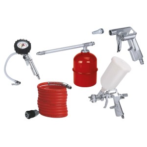 Einhell Druckluftset Profi 5-tlg. mit Reifenfüller, Spritzpistolen, Ausblaspistole und Schlauch.